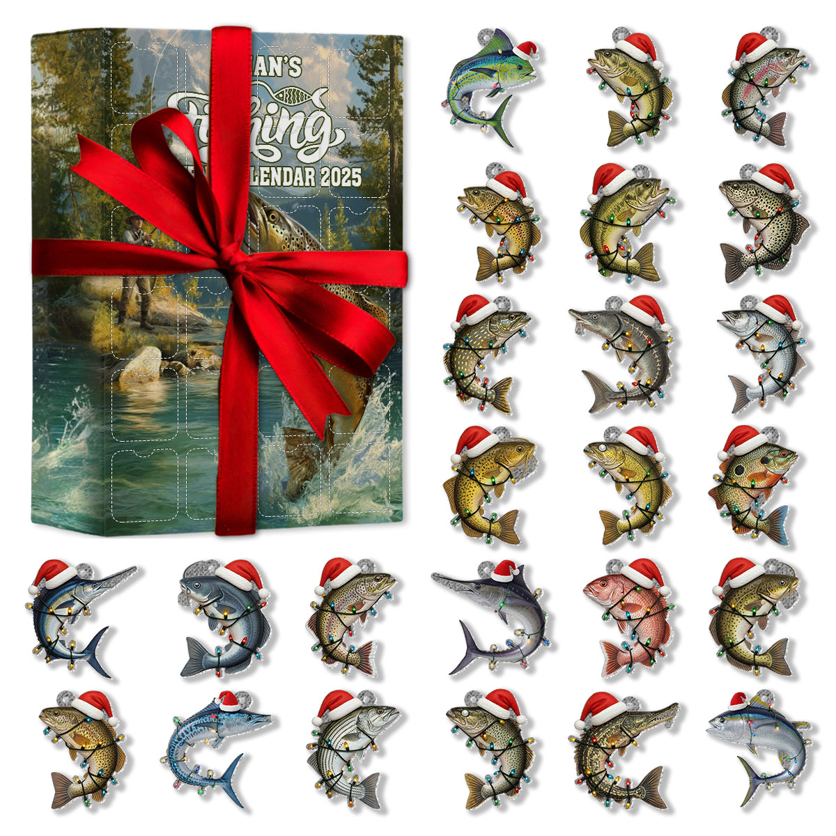 Fishing Advent Calendar 2025 - Personalized Fishing Advent Calendar With Ornaments