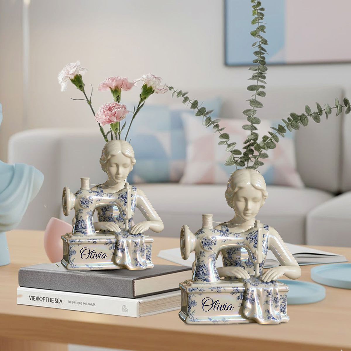 Toile De Jouy Vintage Sewing Lady - Personalized Sewing Custom Shape Acrylic Flower Vase