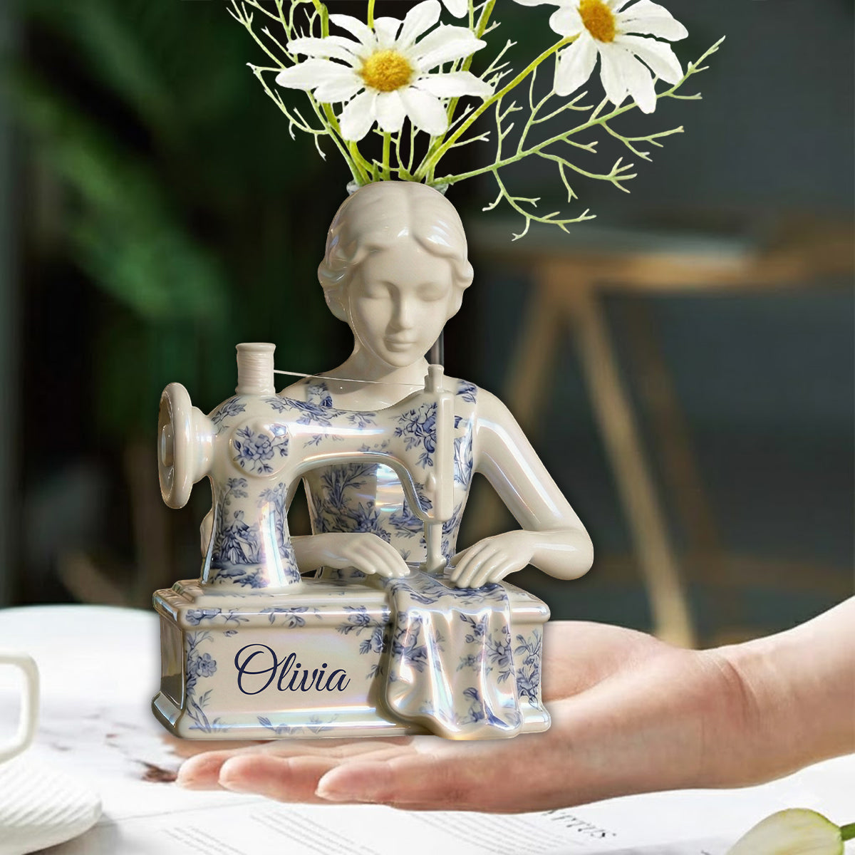 Toile De Jouy Vintage Sewing Lady - Personalized Sewing Custom Shape Acrylic Flower Vase