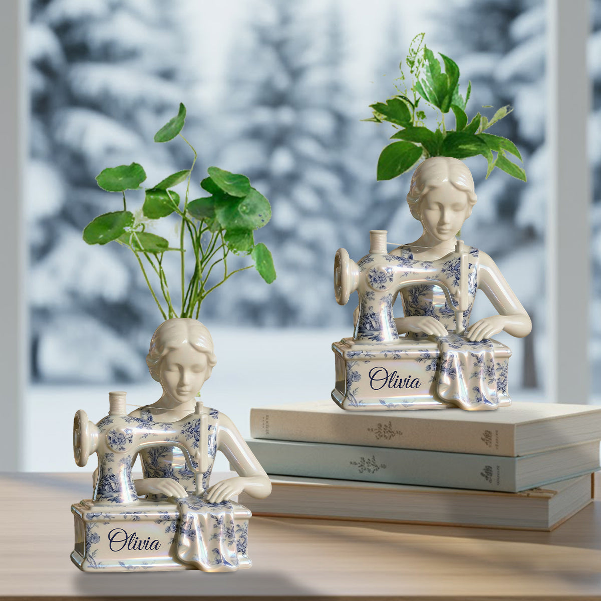 Toile De Jouy Vintage Sewing Lady - Personalized Sewing Custom Shape Acrylic Flower Vase