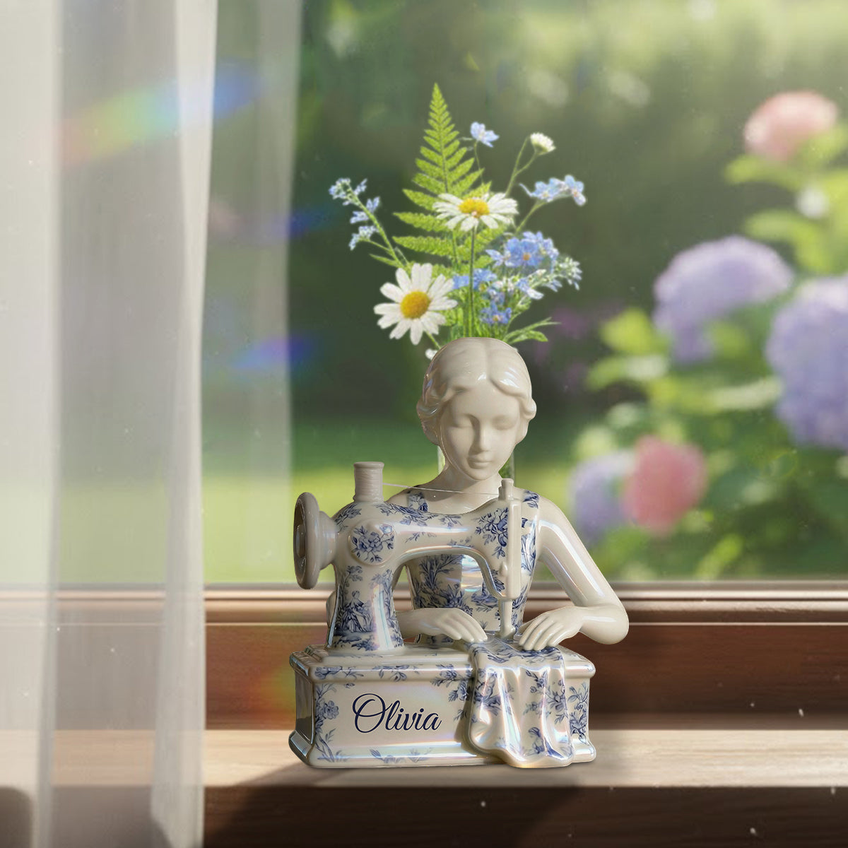 Toile De Jouy Vintage Sewing Lady - Personalized Sewing Custom Shape Acrylic Flower Vase