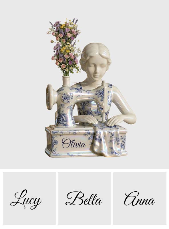Toile De Jouy Vintage Sewing Lady - Personalized Sewing Custom Shape Acrylic Flower Vase