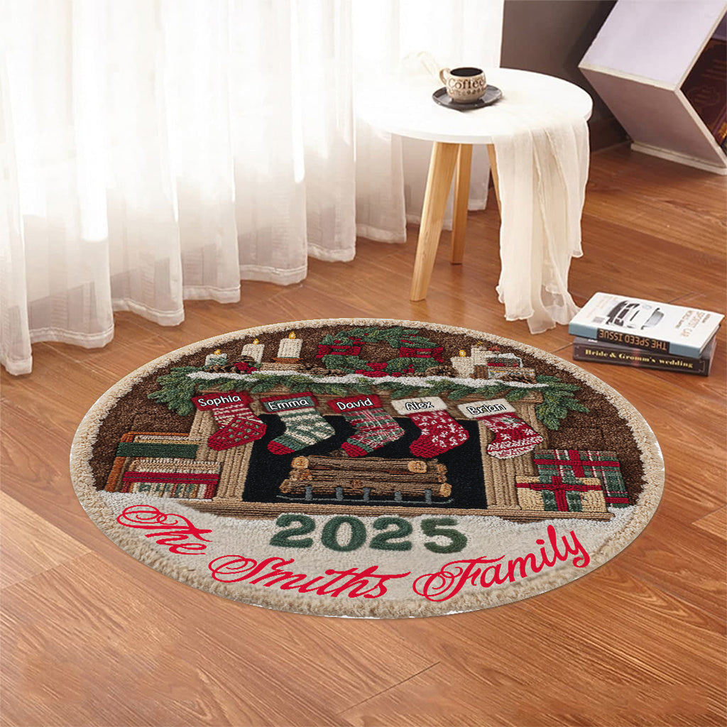 Merry Christmas - Personalized Family Round Rug