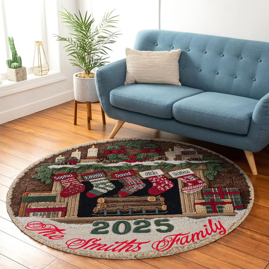 Merry Christmas - Personalized Family Round Rug