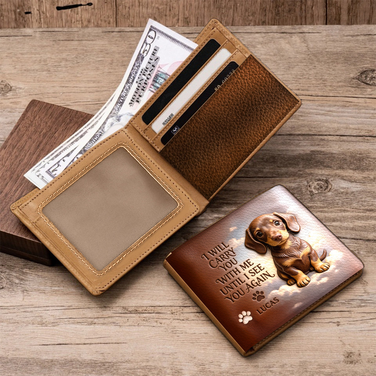I Will Carry You With Me - Personalized Dog Leather Wallet