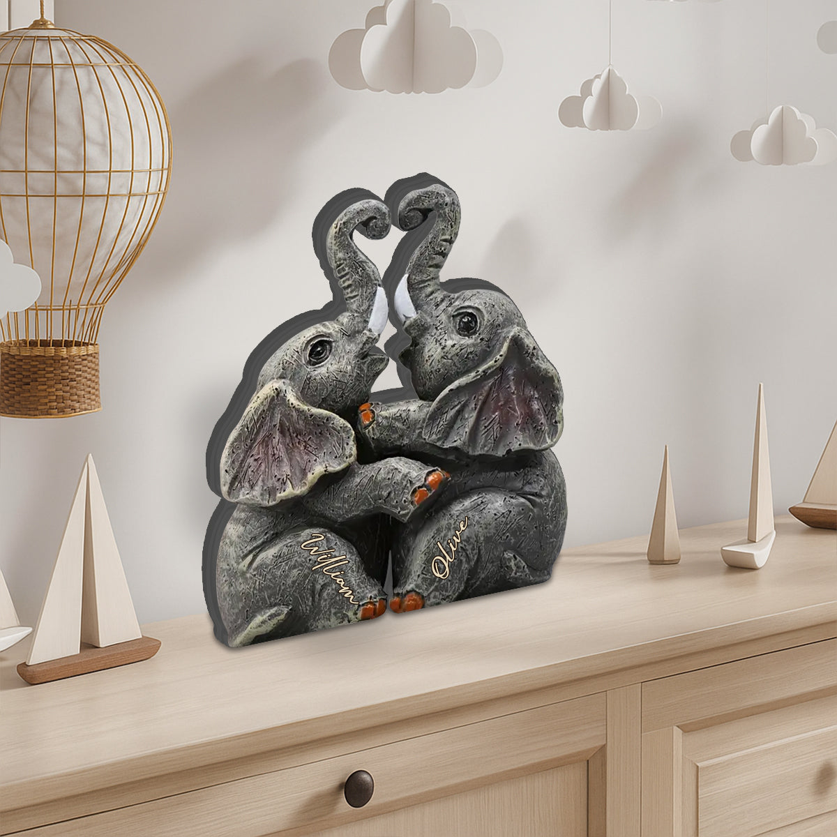 Elephant Anniversary Gifts - Personalized Couple Custom Shaped Wood Plaque