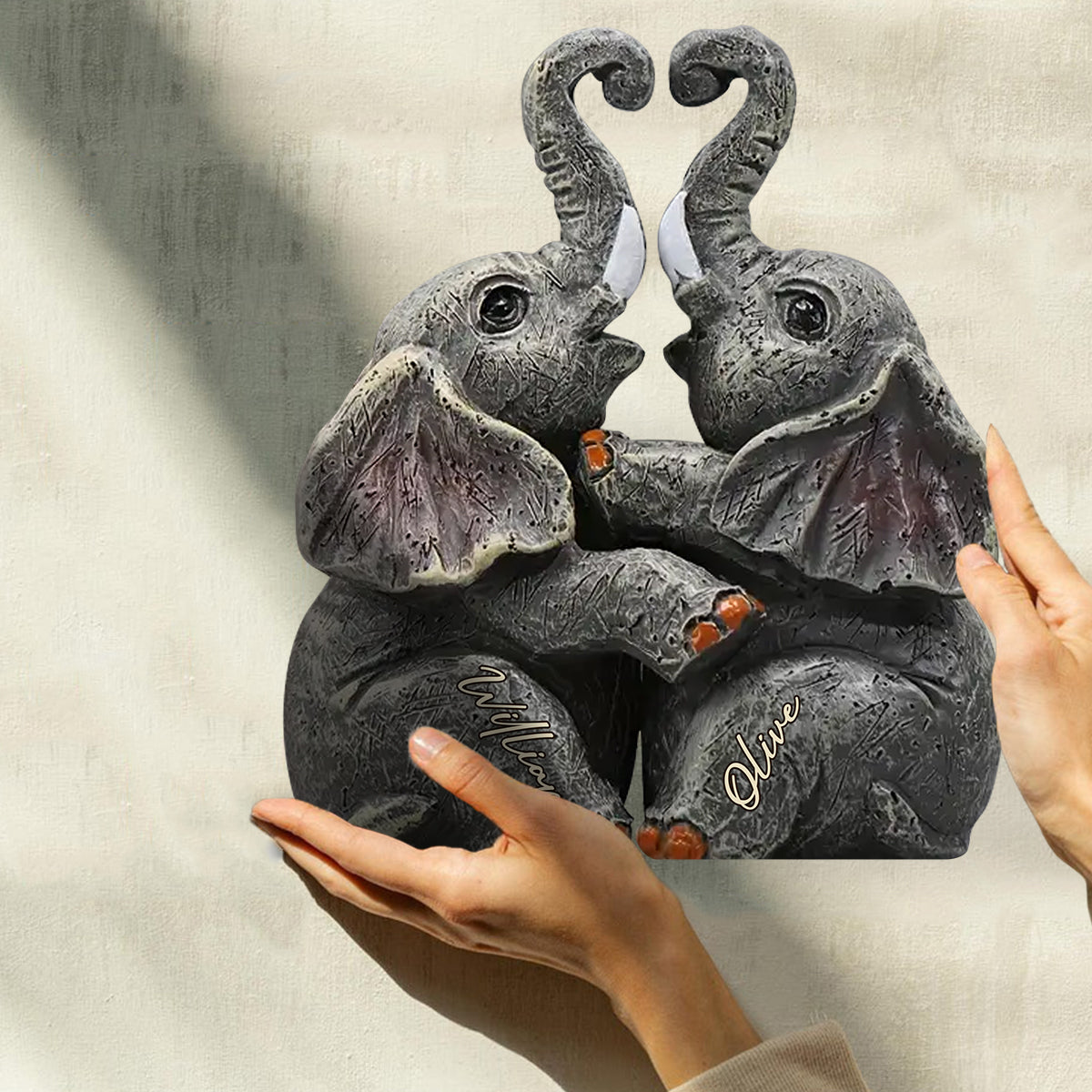 Elephant Anniversary Gifts - Personalized Couple Custom Shaped Wood Plaque