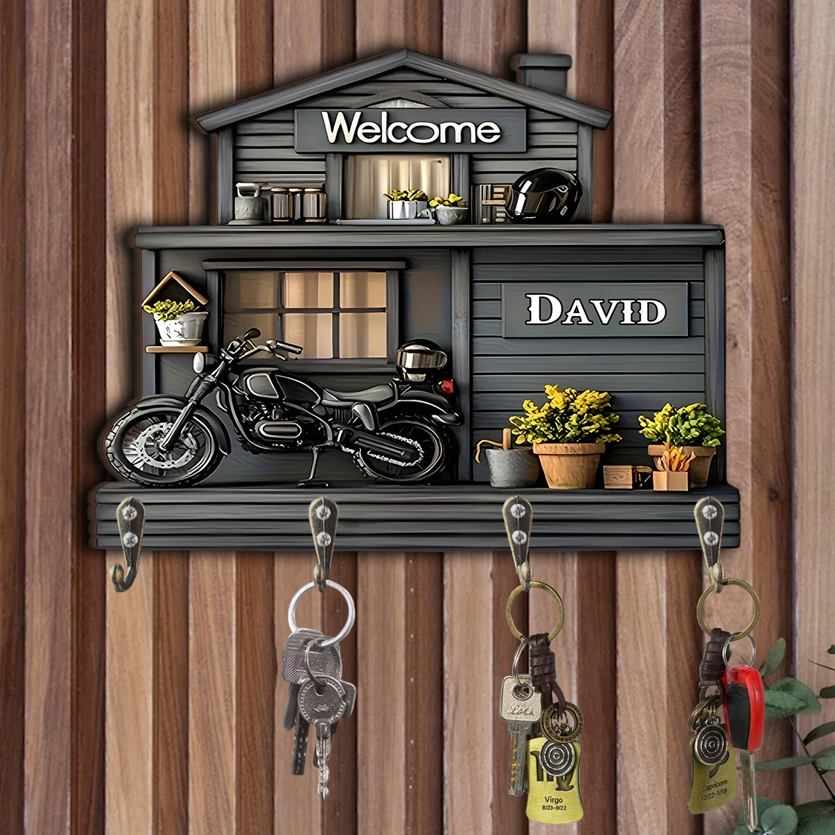Welcome Home - Personalized Biker Custom Shaped Key Rack