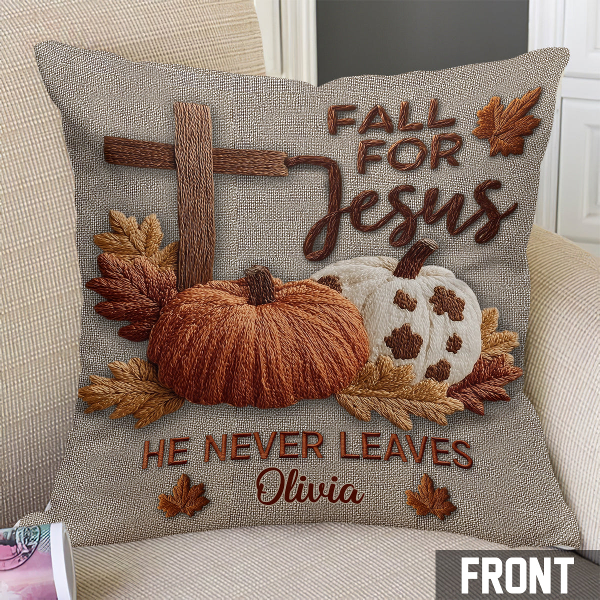 Fall For Jesus He Never Leaves - Personalized Christian Throw Pillow