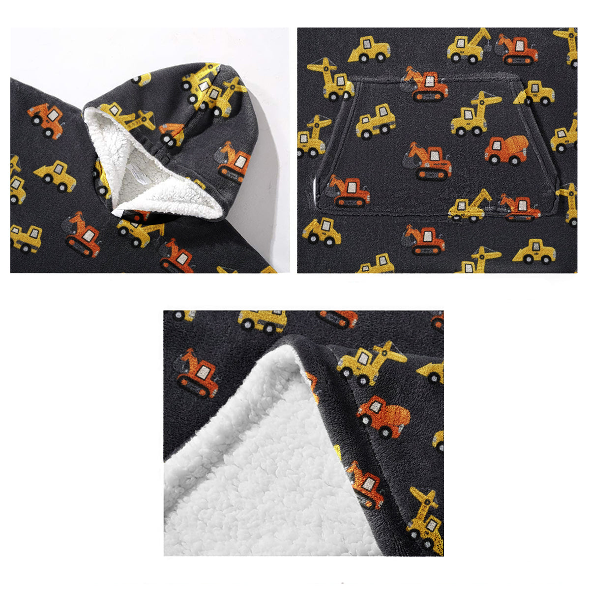 Construction Machines - Personalized Kid Blanket Hoodie
