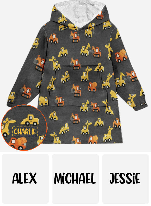 Construction Machines - Personalized Kid Blanket Hoodie