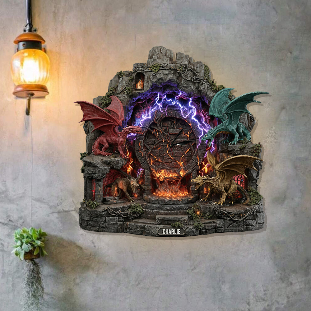 Fantasy Dragons - Personalized Dragon LED Light Wall Clock