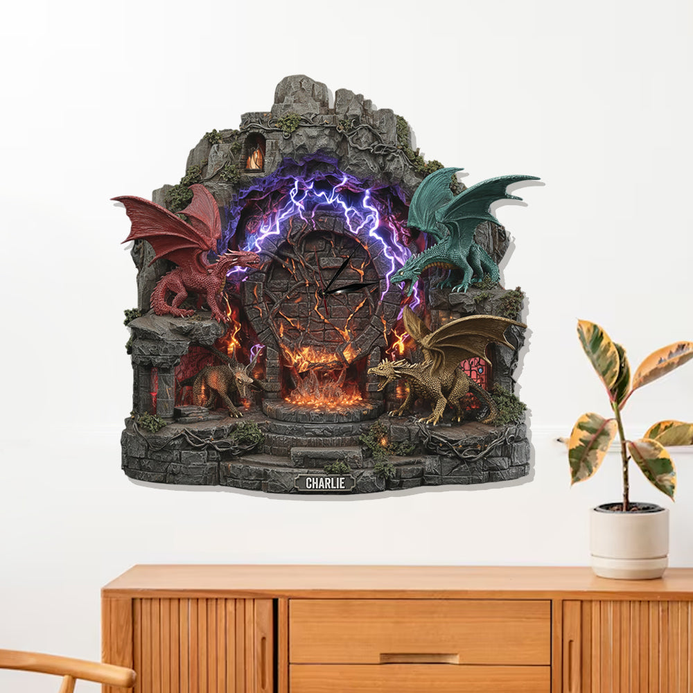 Fantasy Dragons - Personalized Dragon LED Light Wall Clock