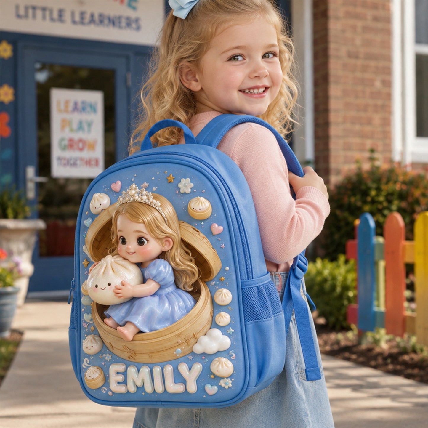 Funny Glitter Dumpling Gift For Kid - Personalized Kid Changeable Leather Patch Backpack