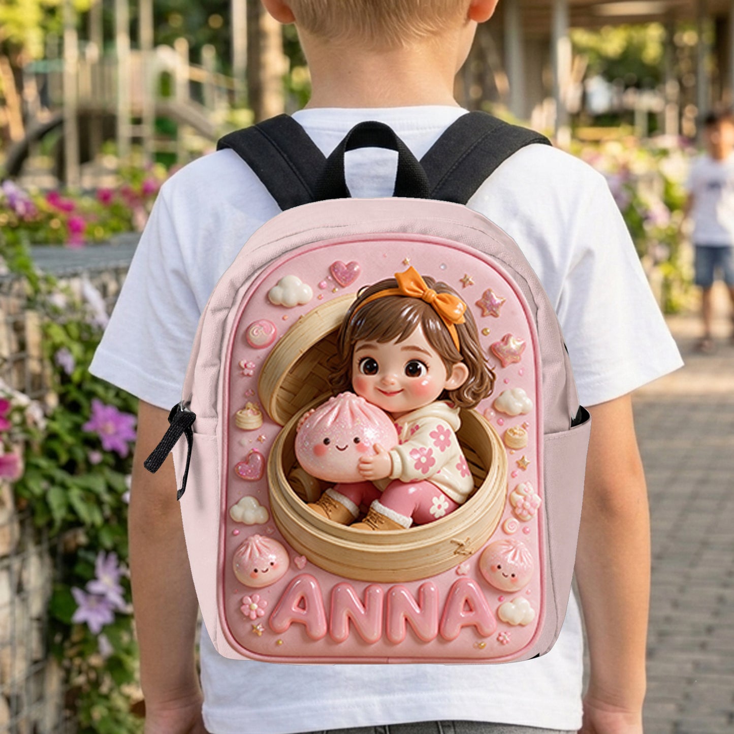Funny Glitter Dumpling Gift For Kid - Personalized Kid Changeable Leather Patch Backpack