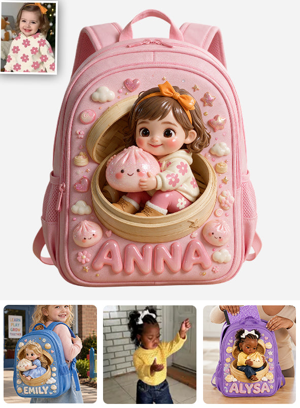 Funny Glitter Dumpling Gift For Kid - Personalized Kid Changeable Leather Patch Backpack