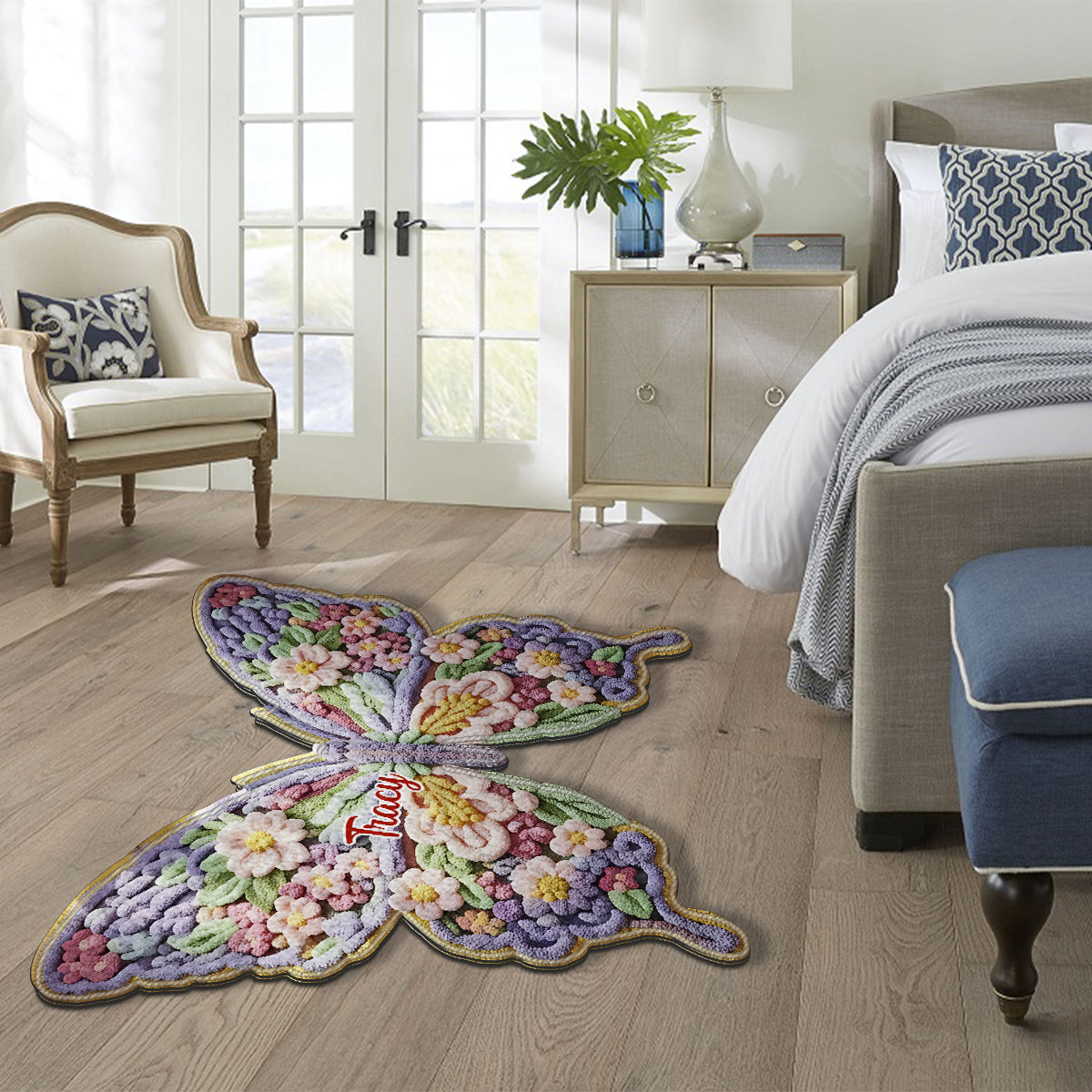 Flower Butterfly - Personalized Butterfly Non-Slip Tufted Rug