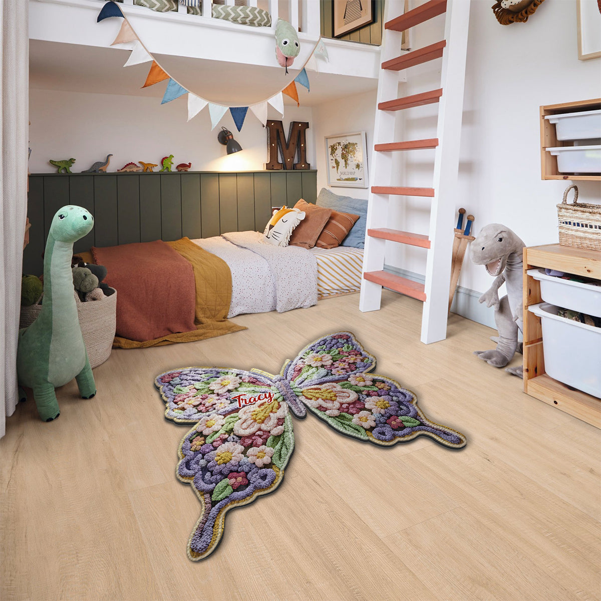 Flower Butterfly - Personalized Butterfly Non-Slip Tufted Rug