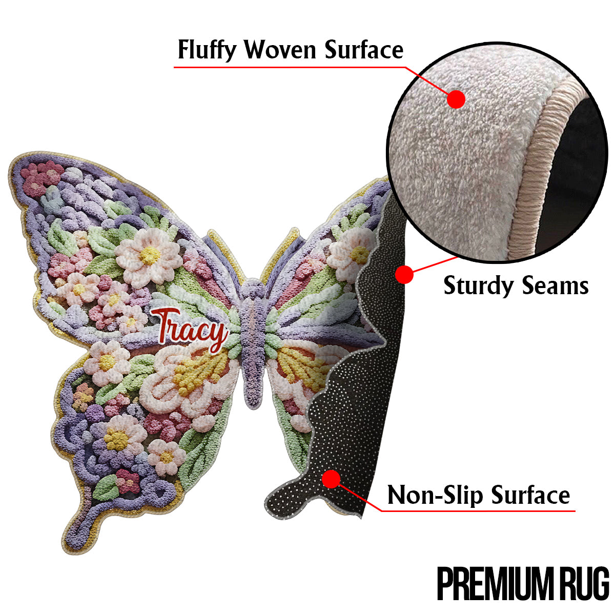 Flower Butterfly - Personalized Butterfly Shaped Doormat/ Rug