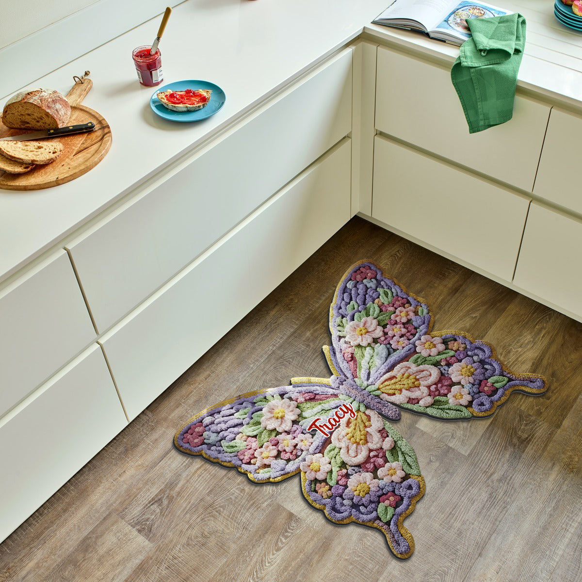 Flower Butterfly - Personalized Butterfly Shaped Doormat/ Rug