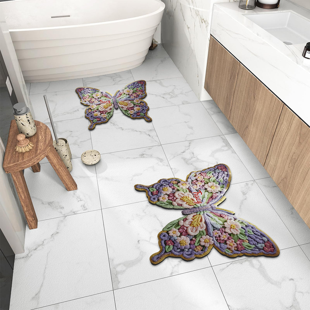 Flower Butterfly - Personalized Butterfly Shaped Doormat/ Rug