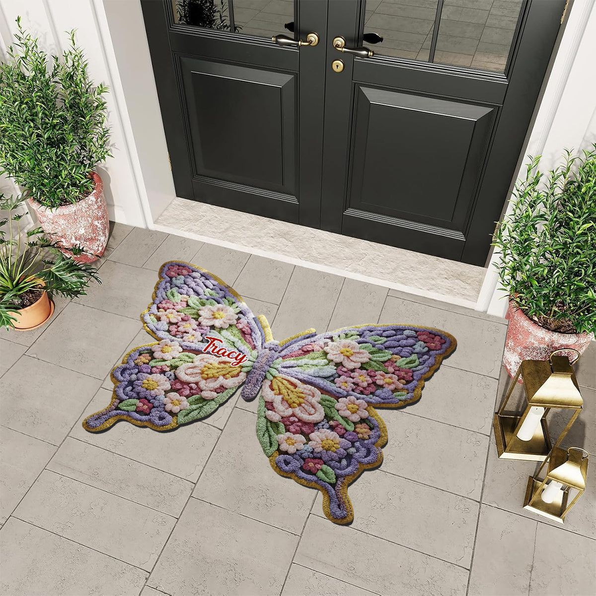 Flower Butterfly - Personalized Butterfly Shaped Doormat/ Rug