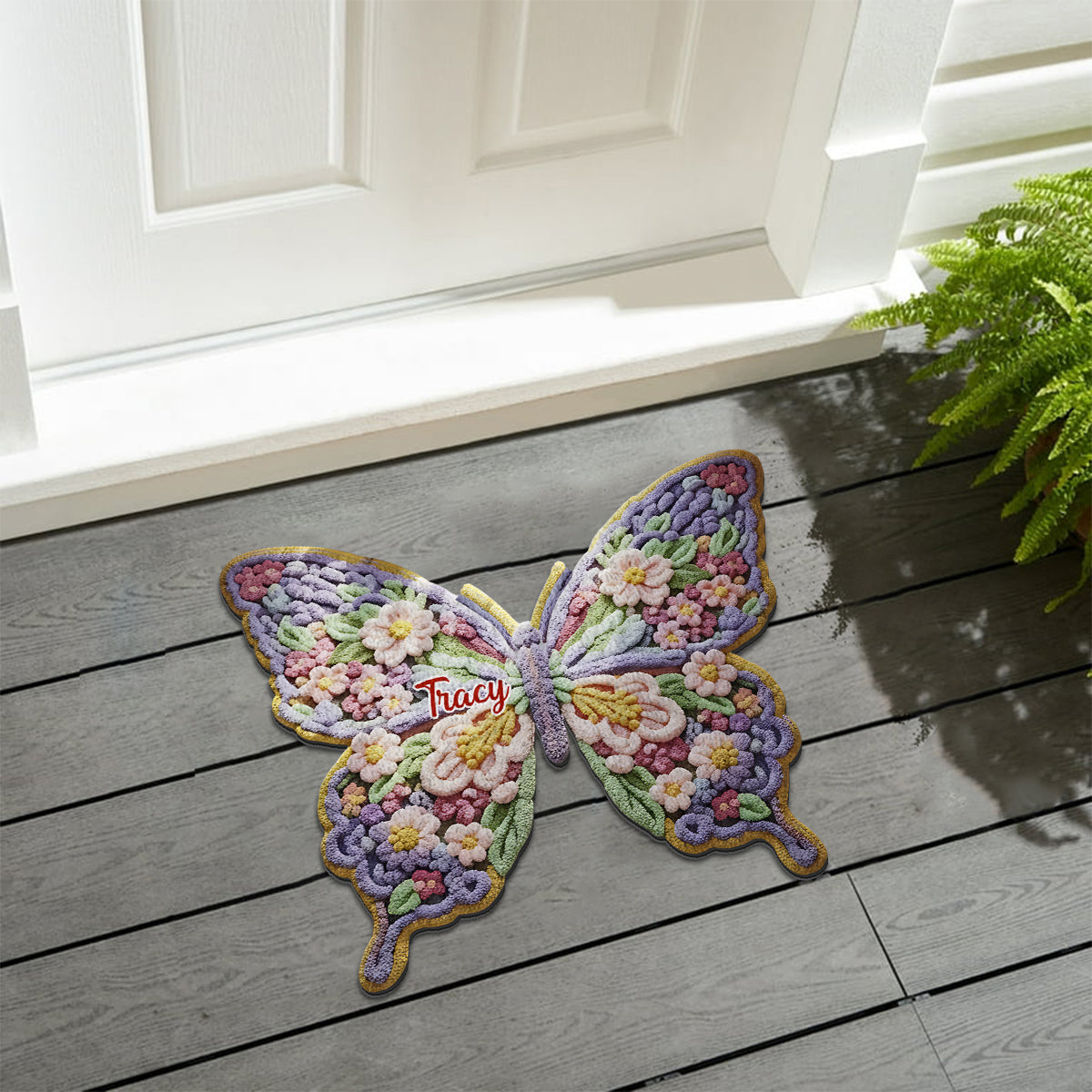 Flower Butterfly - Personalized Butterfly Shaped Doormat/ Rug