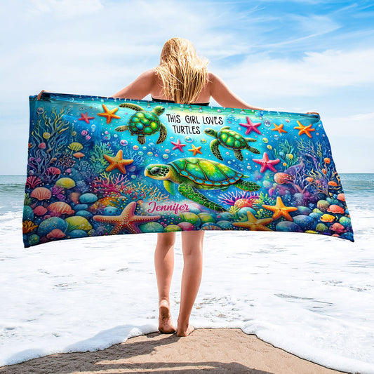 Just a Girl Who Loves Turtles - Personalized Turtle Quick-dry Beach Towel
