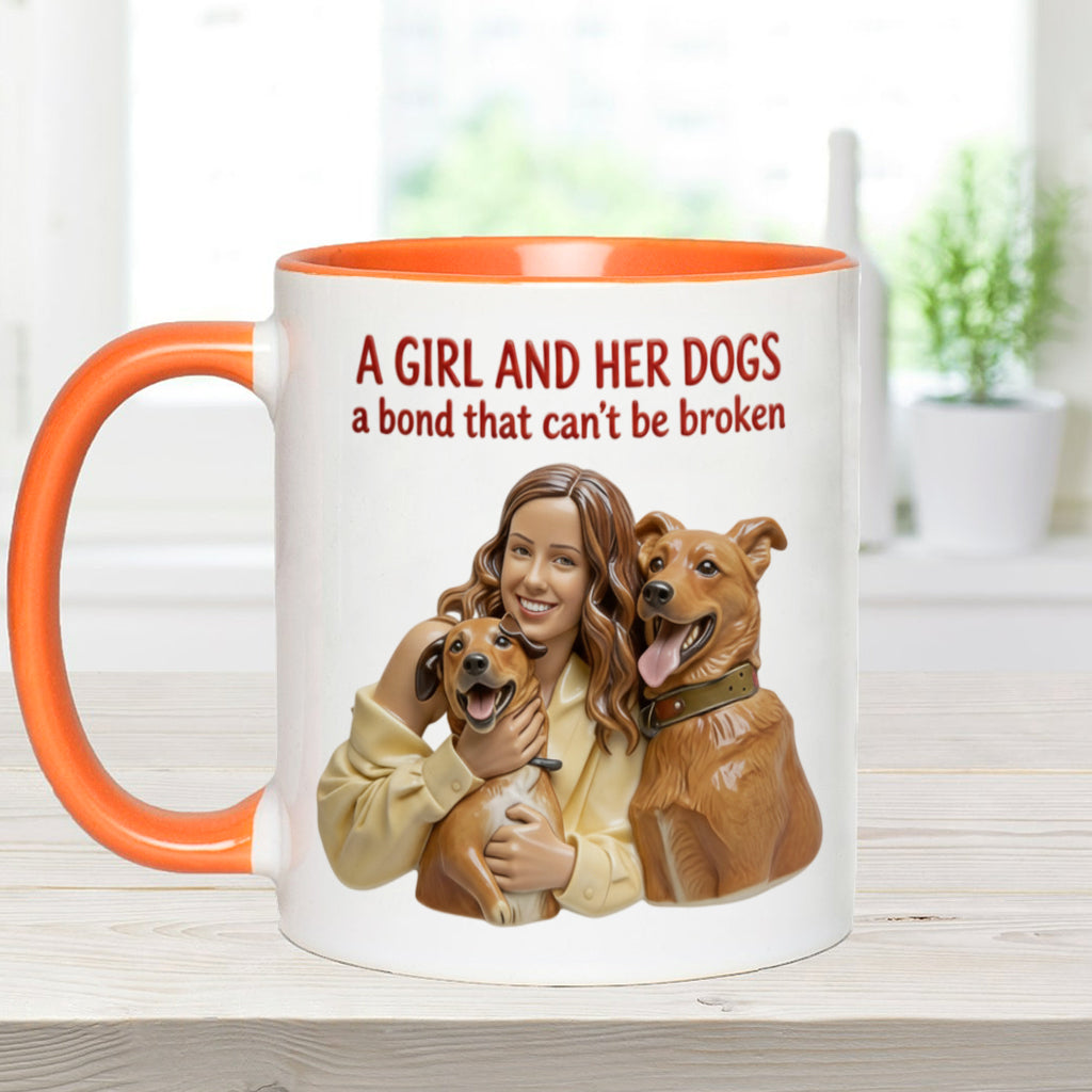 A Girl & Her Dogs Has Unbreakable Bond - Personalized Dog Accent Mug