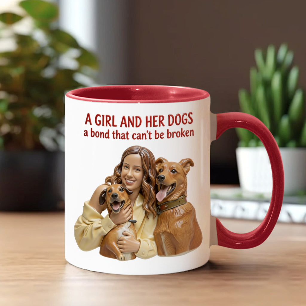 A Girl & Her Dogs Has Unbreakable Bond - Personalized Dog Accent Mug