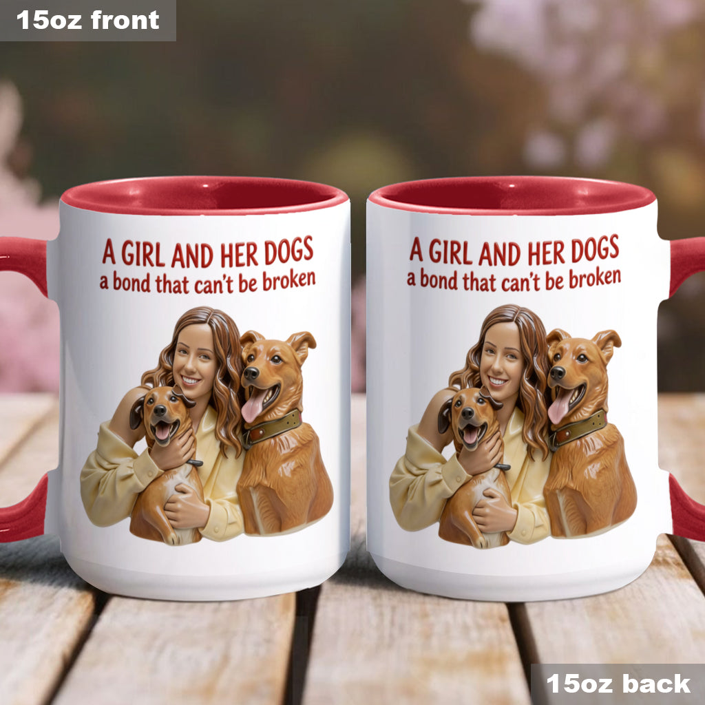 A Girl & Her Dogs Has Unbreakable Bond - Personalized Dog Accent Mug