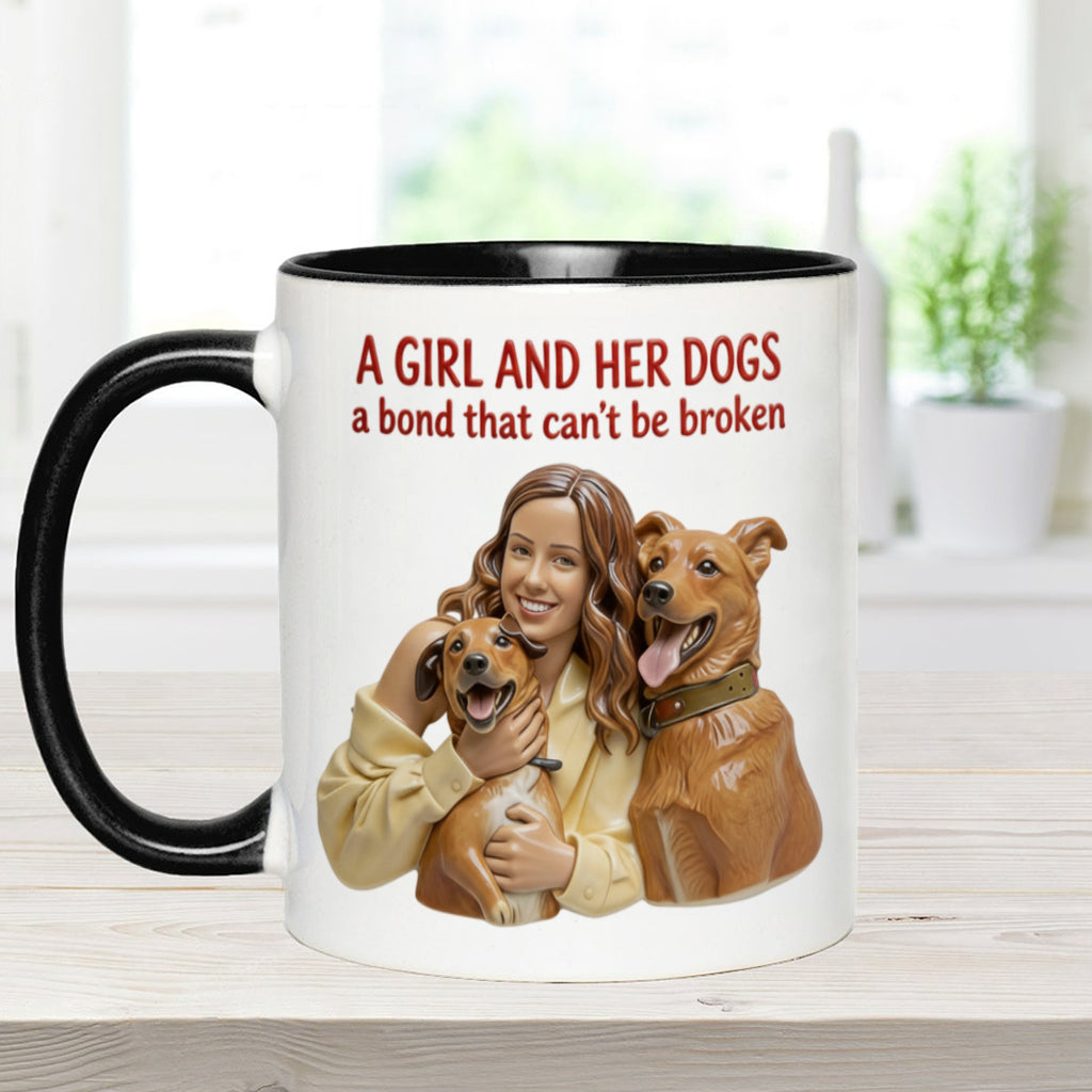 A Girl & Her Dogs Has Unbreakable Bond - Personalized Dog Accent Mug