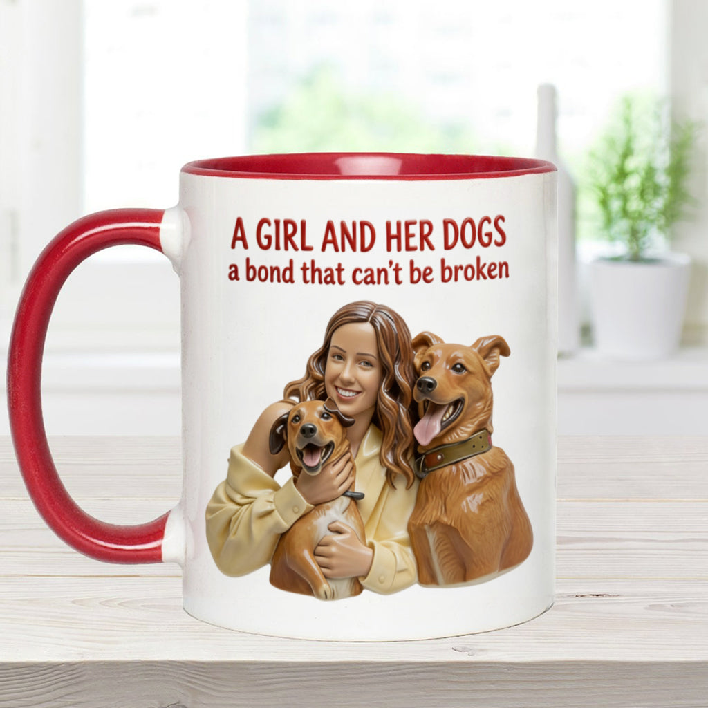 A Girl & Her Dogs Has Unbreakable Bond - Personalized Dog Accent Mug