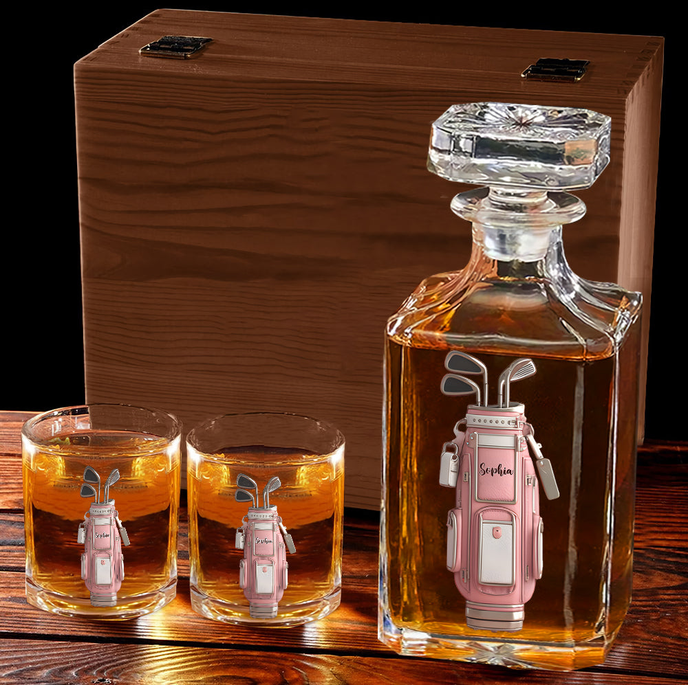 Luxury Gift For Golfer Custom Name - Personalized Golf Whiskey Decanter Set