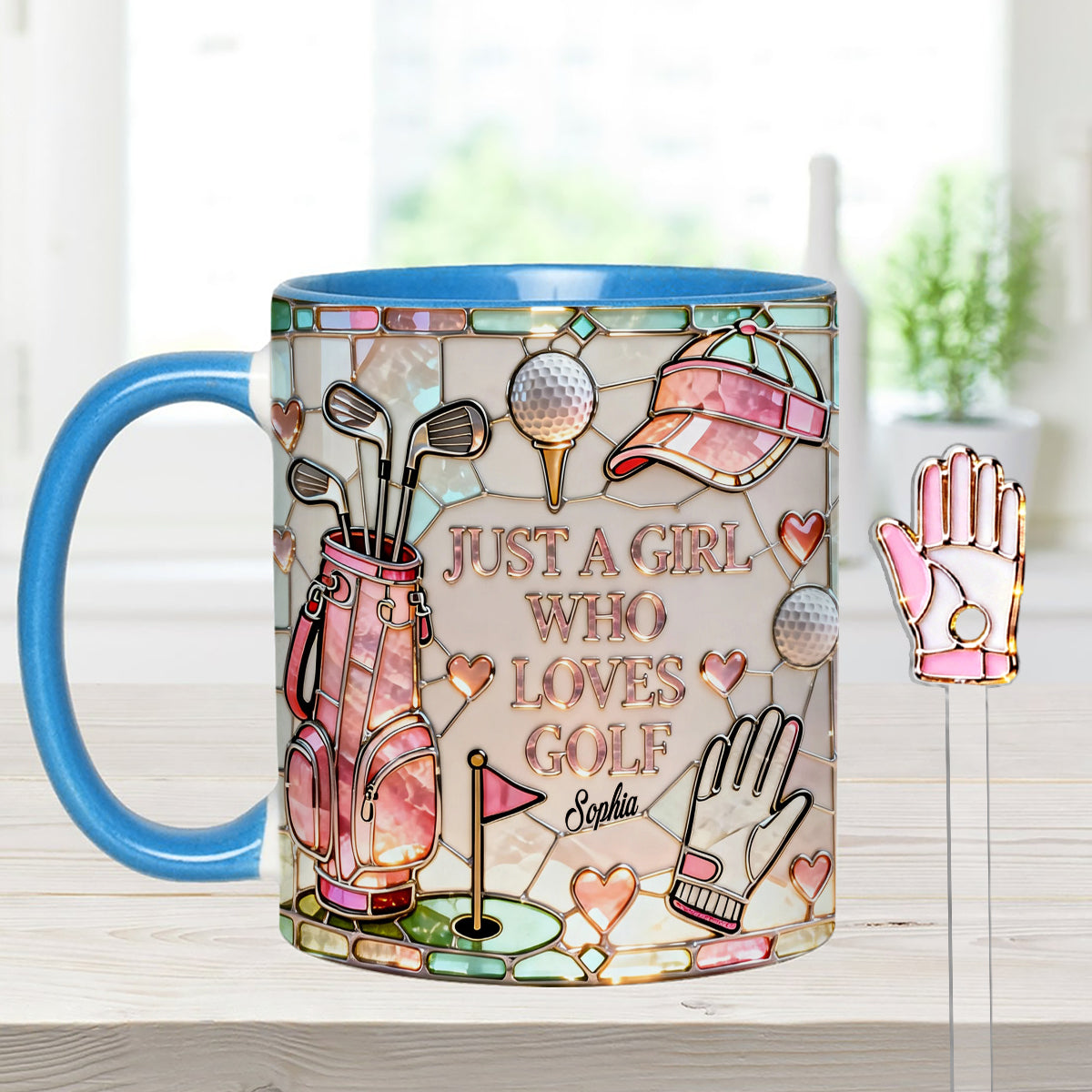 Just A Girl Who Loves Golf - Personalized Golf Set Accent Mug with Acrylic Stirrers