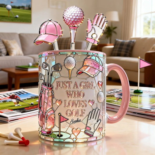 Just A Girl Who Loves Golf - Personalized Golf Set Accent Mug with Acrylic Stirrers