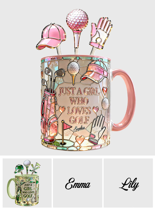 Just A Girl Who Loves Golf - Personalized Golf Set Accent Mug with Acrylic Stirrers