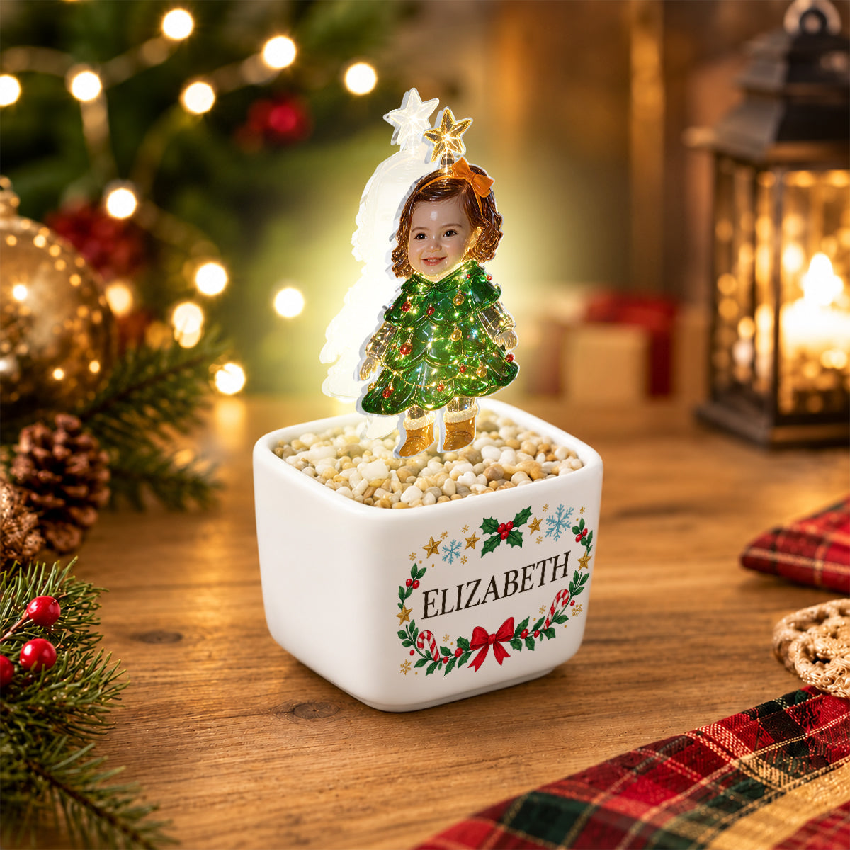 Cute Christmas Tree - Personalized Kid LED Light Ceramic Pot