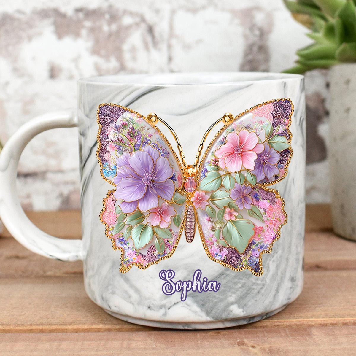 Love Butterfly - Personalized Butterfly Marble Mug