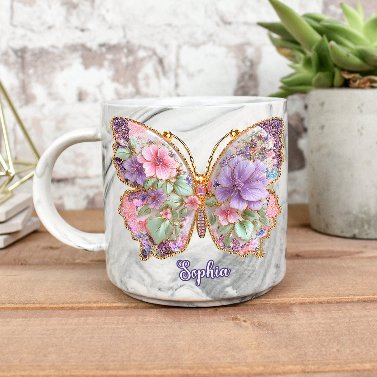 Love Butterfly - Personalized Butterfly Marble Mug
