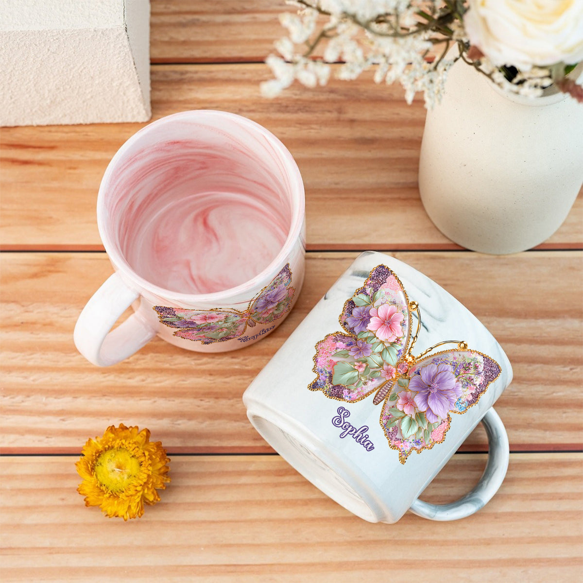 Love Butterfly - Personalized Butterfly Marble Mug