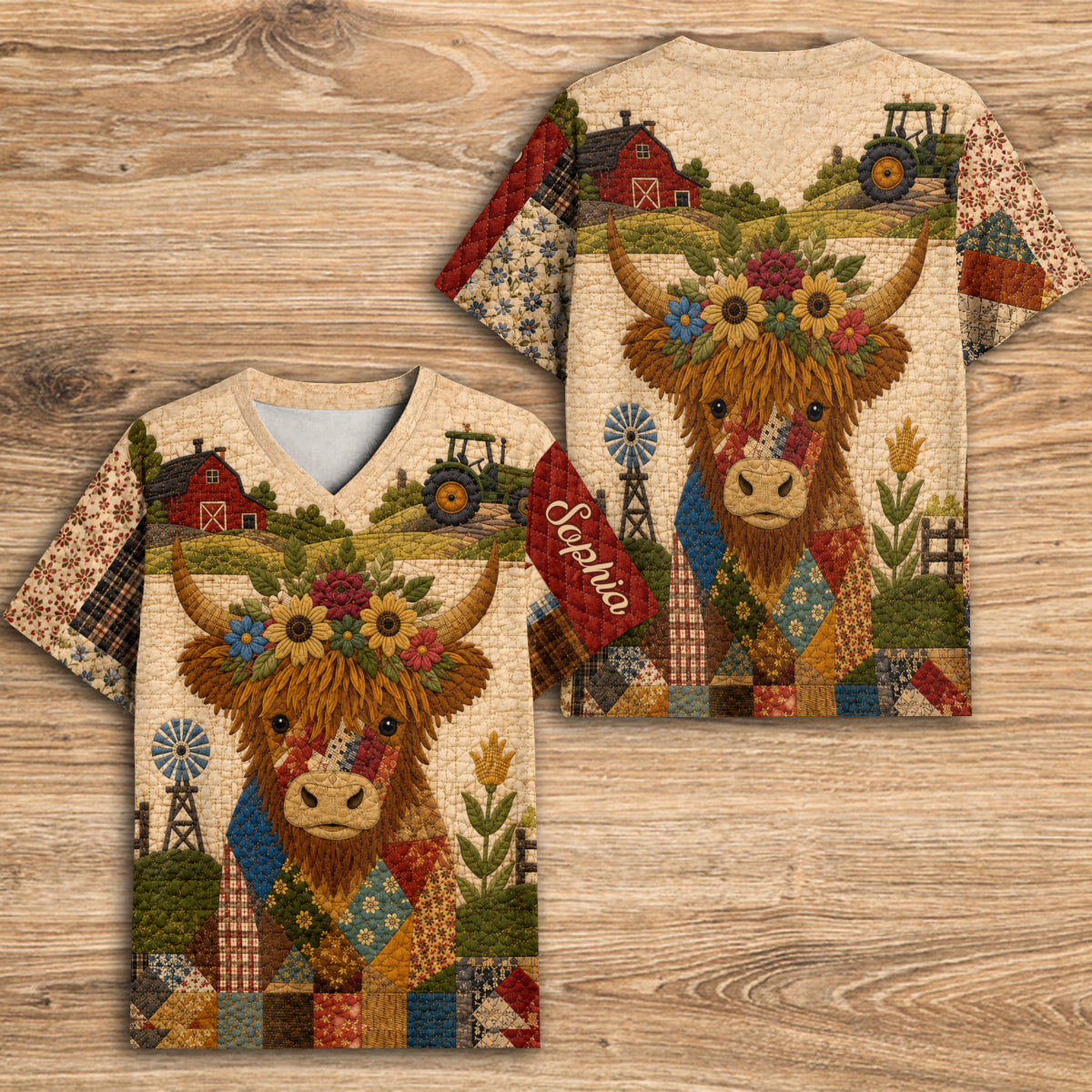 Highland Cow, Autumn Vibes - Personalized Highland Cow Fully Printed V-Neck T-Shirt