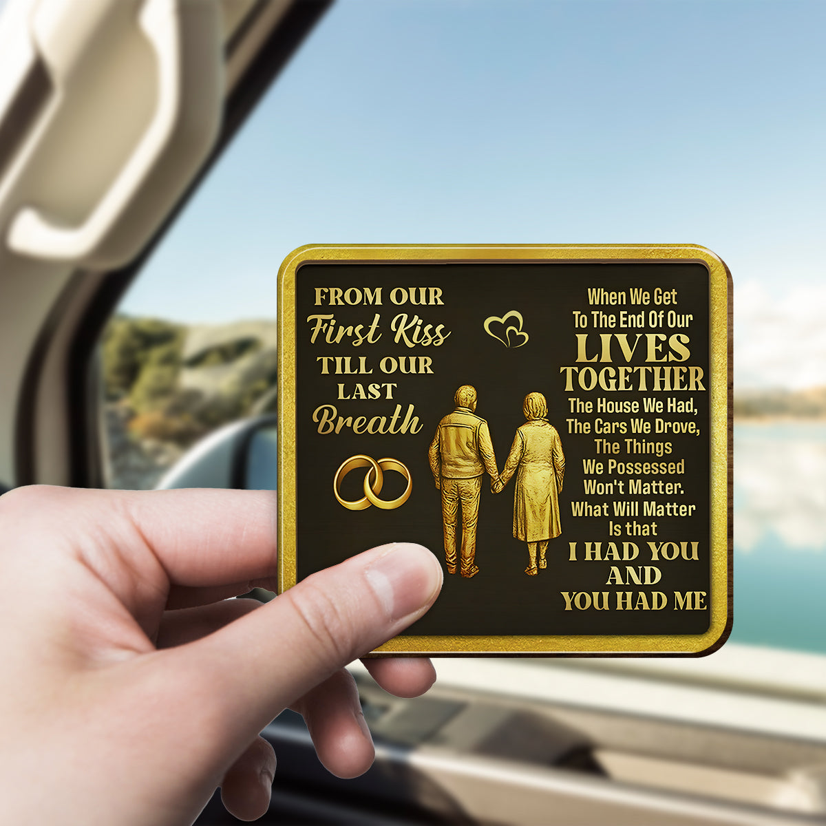 From Our First Kiss - Personalized Couple Shaped Car Visor Clip