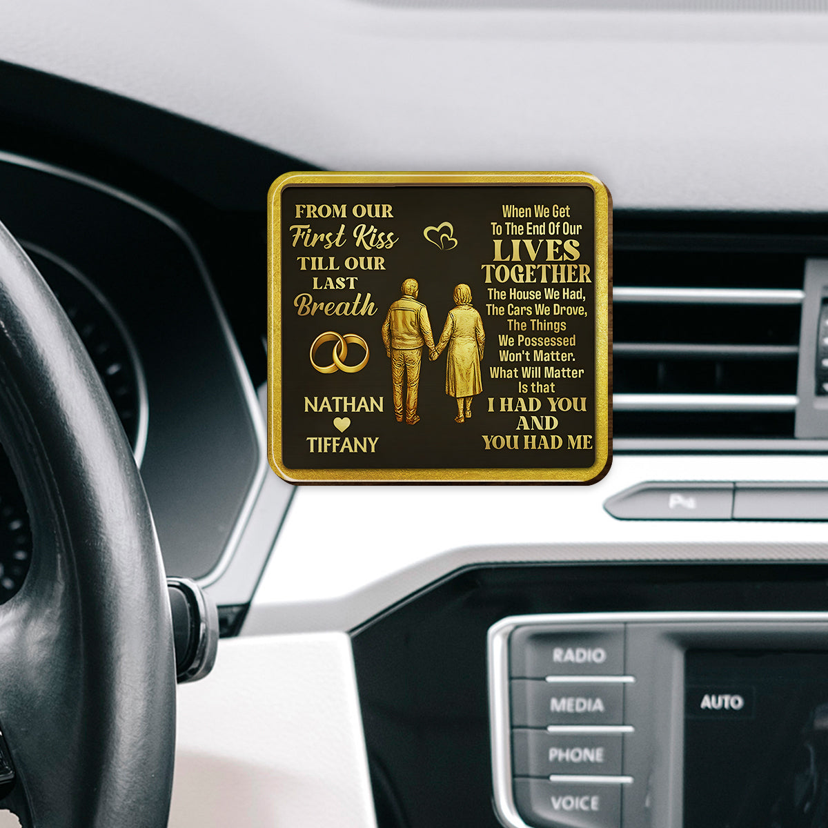 From Our First Kiss - Personalized Couple Shaped Car Visor Clip