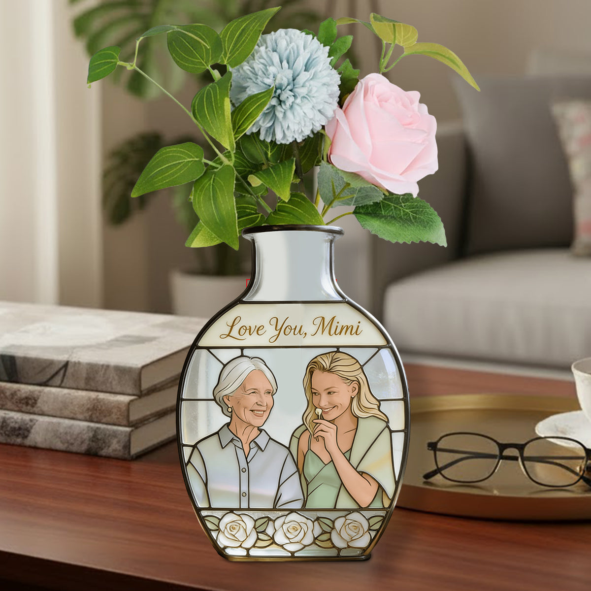 Custom Flower Vase Mother's Day Gift For Mom/ Grandma - Personalized Grandma Custom Shape Acrylic Flower Vase