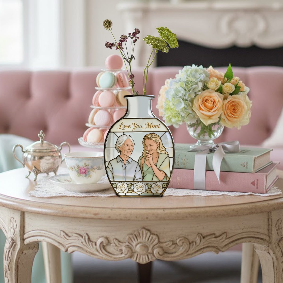 Custom Flower Vase Mother's Day Gift For Mom/ Grandma - Personalized Grandma Custom Shape Acrylic Flower Vase