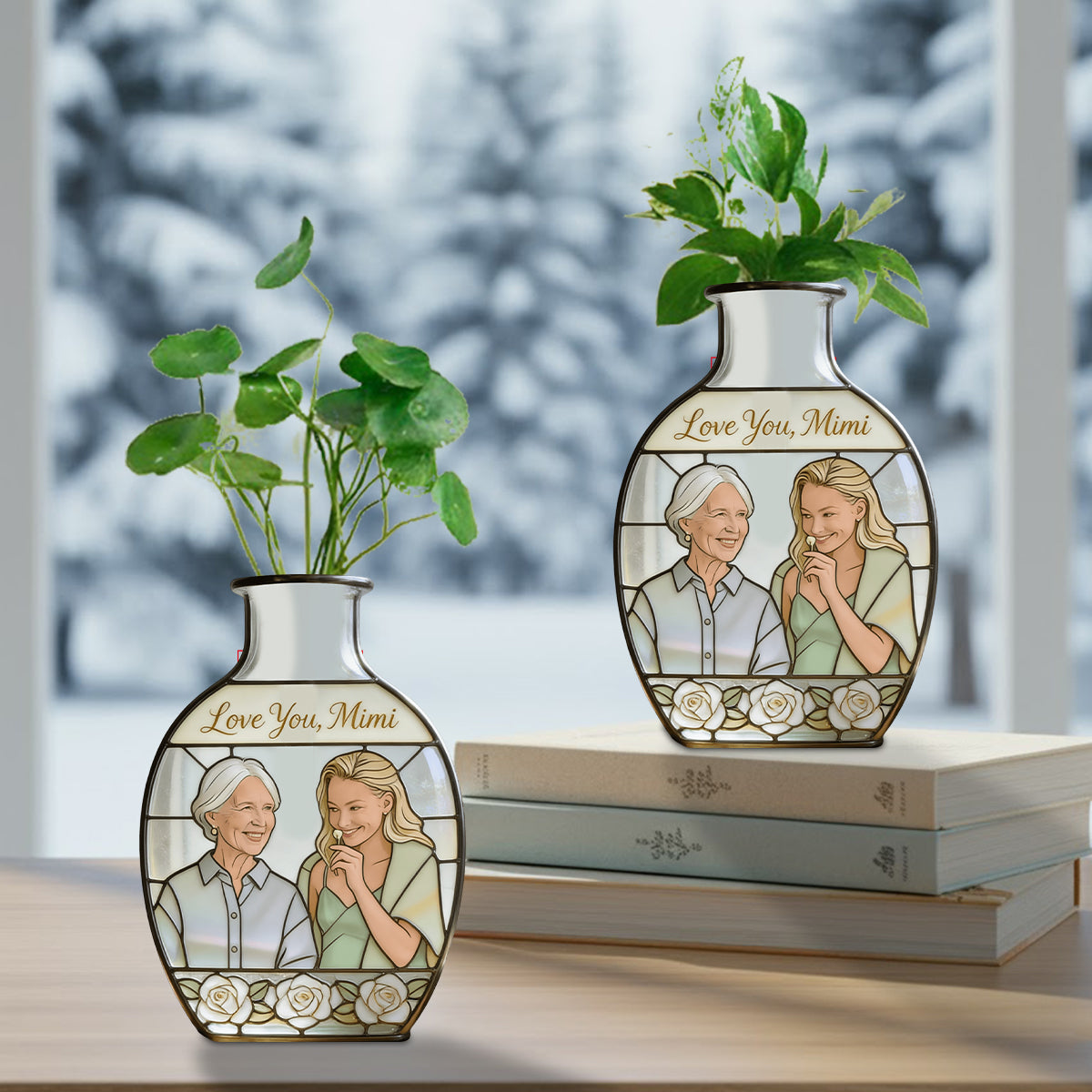 Custom Flower Vase Mother's Day Gift For Mom/ Grandma - Personalized Grandma Custom Shape Acrylic Flower Vase