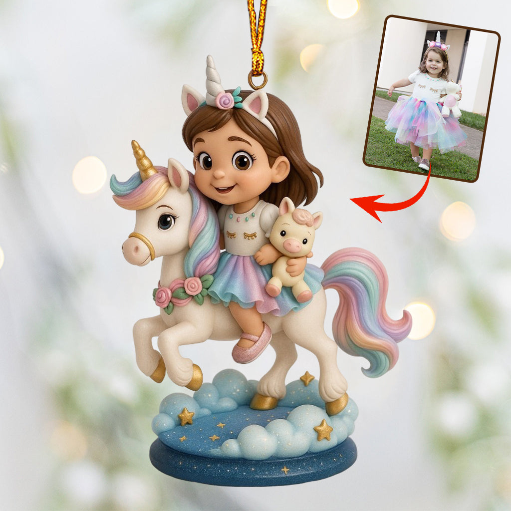 Custom From Any Photo, Gift For Unicorrn Loving Girls - Personalized Kid Custom Shaped Ornament