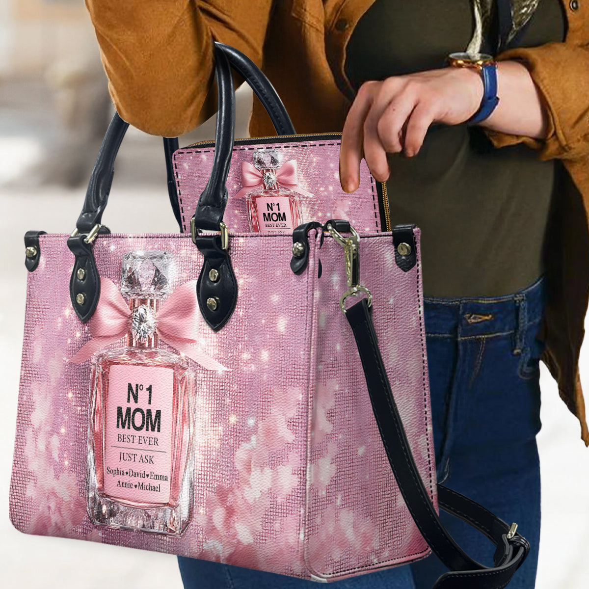 No1 Mom Ever - Personalized Mother Leather Handbag & Leather Long Wallet