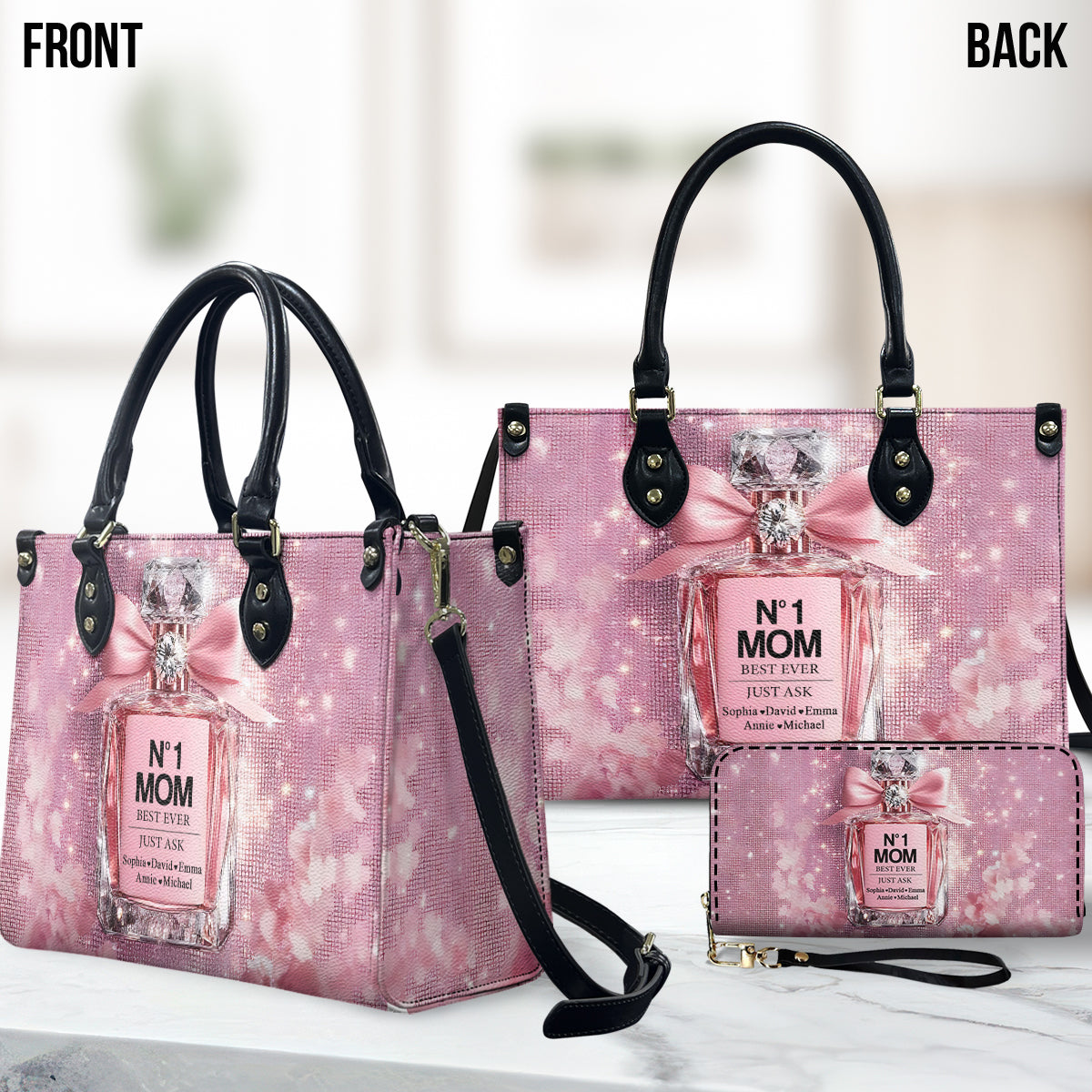 No1 Mom Ever - Personalized Mother Leather Handbag & Leather Long Wallet